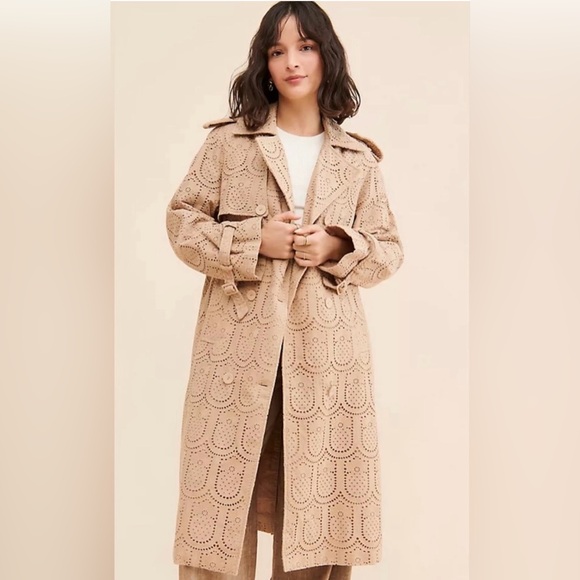 FARM Rio Jackets & Blazers - NWOT FARM Rio Pineapple Cotton Eyelet Trench Coat Size XL in Tan
